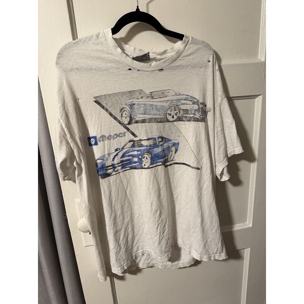 Vintage Lee Total Cotton Mens XL White Mopar Cars Graphic Crew Neck Thrashed